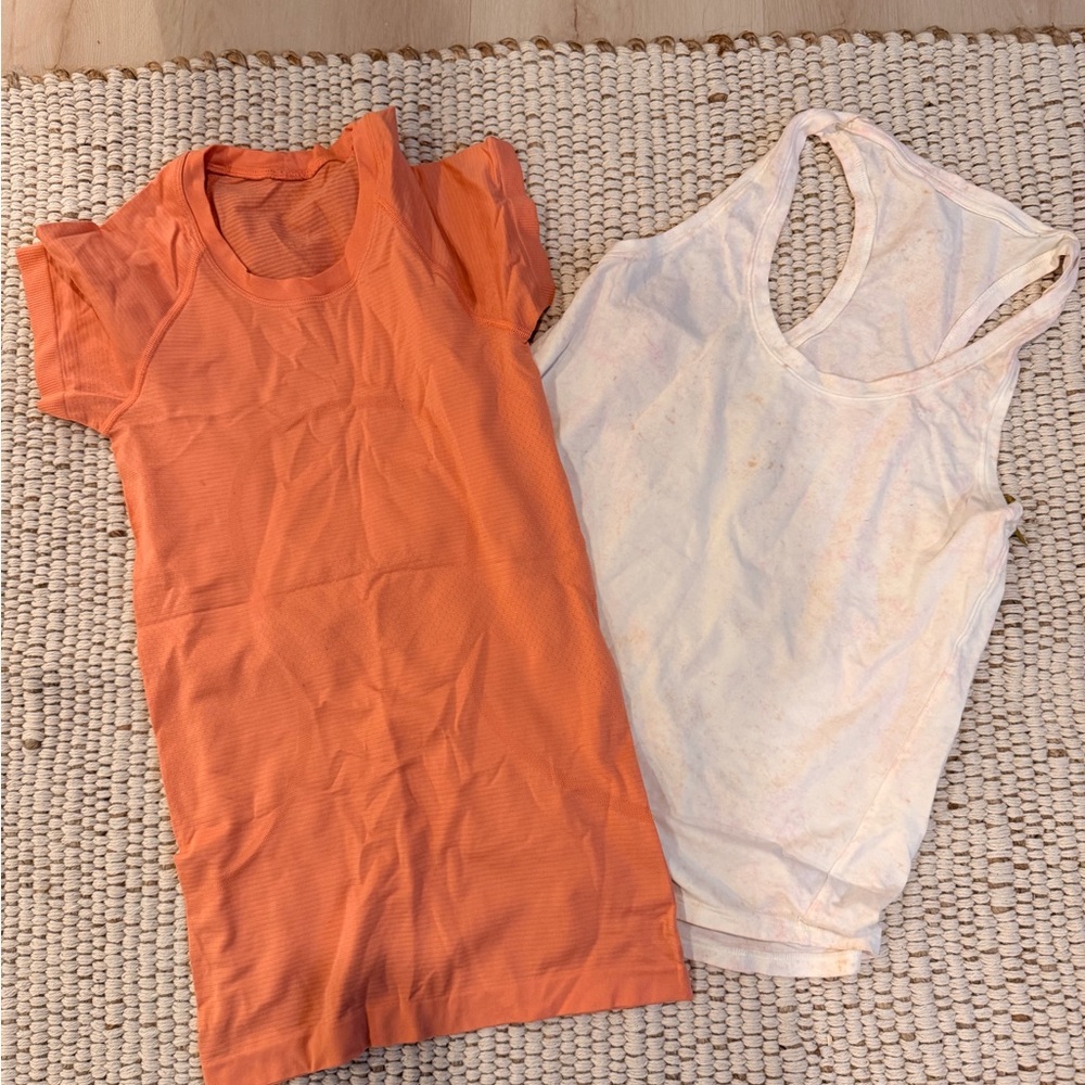 lululemon athletica Orange and White Tank Tops